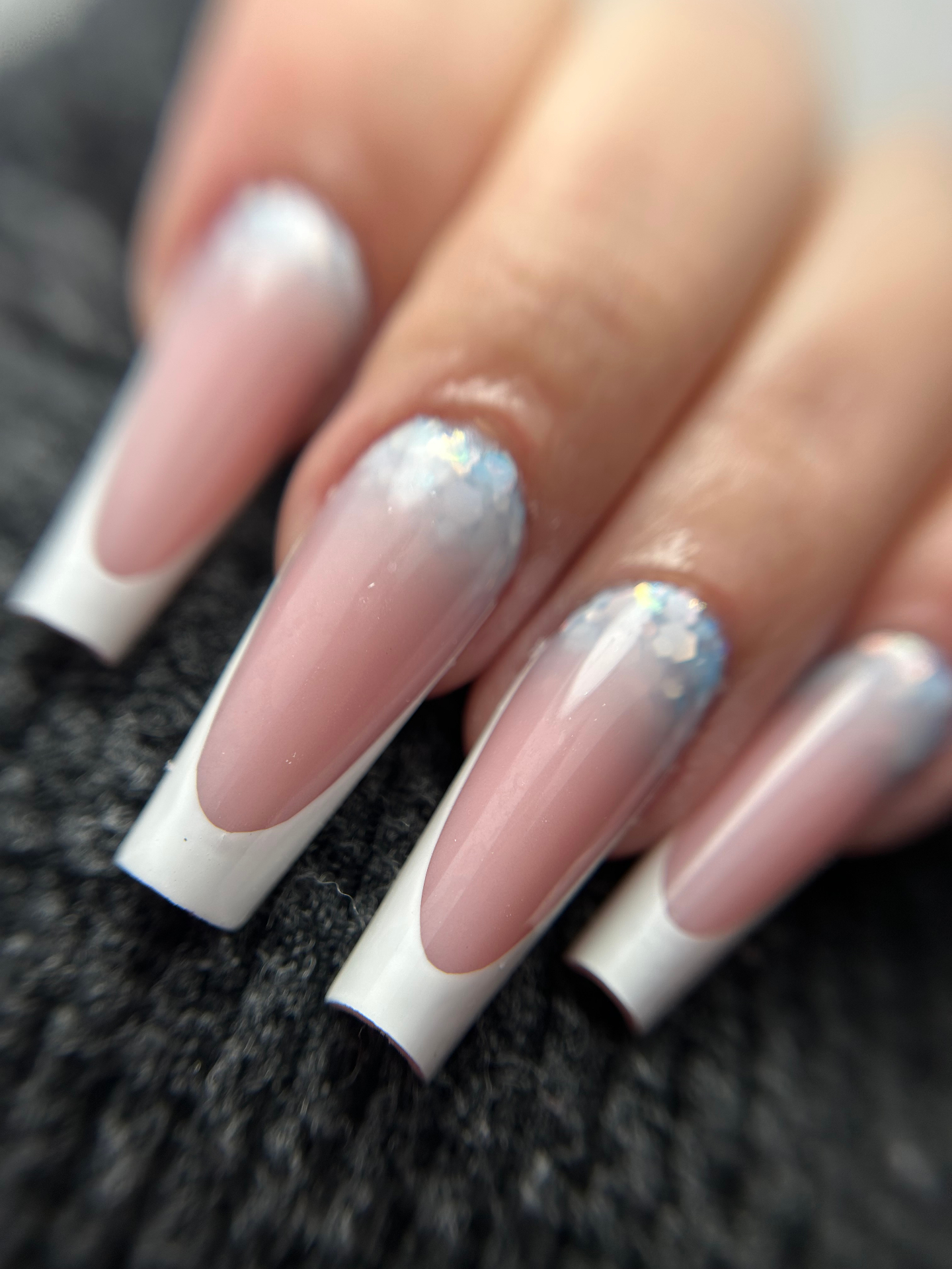 Unhas francesinha longas com glitter — Hit Nails Academy Olaias